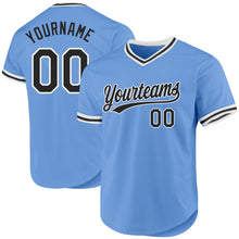 Laden Sie das Bild in den Galerie-Viewer, Custom Light Blue Black-White Authentic Throwback Baseball Jersey
