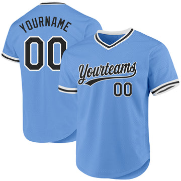 Custom Light Blue Black-White Authentic Throwback Baseball Jersey