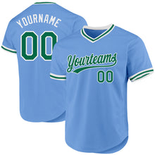 Load image into Gallery viewer, Custom Light Blue Kelly Green-White Authentic Throwback Baseball Jersey
