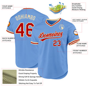 Custom Light Blue Red-Cream Authentic Throwback Baseball Jersey