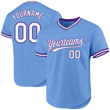 Custom Light Blue White-Purple Authentic Throwback Baseball Jersey