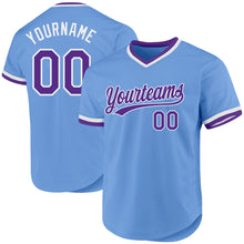 Laden Sie das Bild in den Galerie-Viewer, Custom Light Blue Purple-White Authentic Throwback Baseball Jersey
