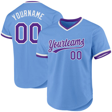 Custom Light Blue Purple-White Authentic Throwback Baseball Jersey