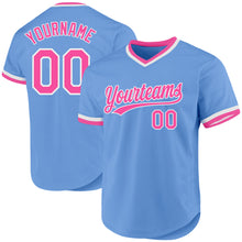 Load image into Gallery viewer, Custom Light Blue Pink-White Authentic Throwback Baseball Jersey

