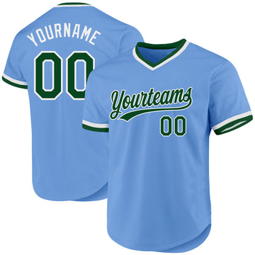 Custom Light Blue Green-White Authentic Throwback Baseball Jersey