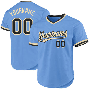 Custom Light Blue Black-Cream Authentic Throwback Baseball Jersey