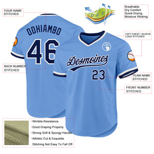 Custom Light Blue Navy-White Authentic Throwback Baseball Jersey