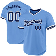 Laden Sie das Bild in den Galerie-Viewer, Custom Light Blue Navy-White Authentic Throwback Baseball Jersey
