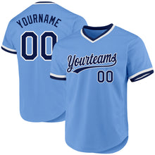 Load image into Gallery viewer, Custom Light Blue Navy-White Authentic Throwback Baseball Jersey
