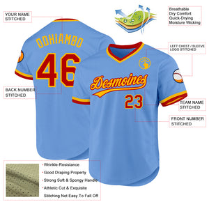 Custom Light Blue Red-Gold Authentic Throwback Baseball Jersey