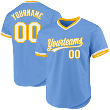 Load image into Gallery viewer, Custom Light Blue White-Gold Authentic Throwback Baseball Jersey
