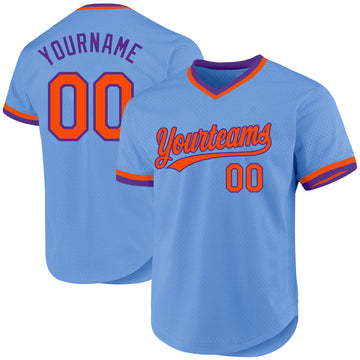 Custom Light Blue Orange-Purple Authentic Throwback Baseball Jersey
