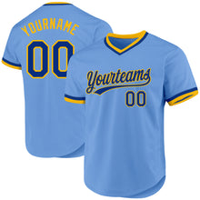 Load image into Gallery viewer, Custom Light Blue Royal-Gold Authentic Throwback Baseball Jersey
