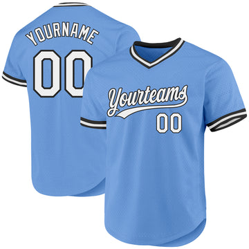 Custom Light Blue White-Black Authentic Throwback Baseball Jersey