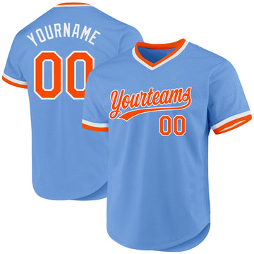 Custom Light Blue Orange-White Authentic Throwback Baseball Jersey
