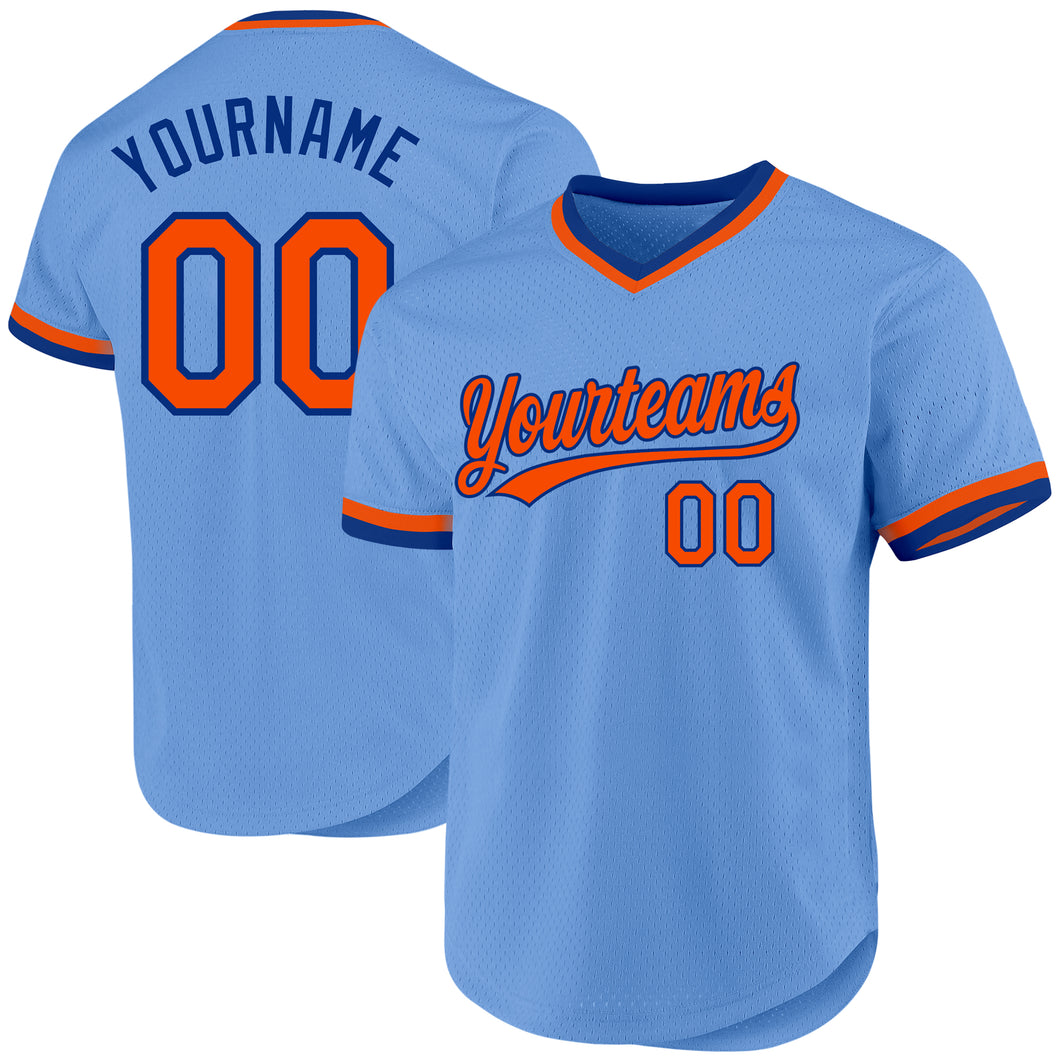 Custom Light Blue Orange-Royal Authentic Throwback Baseball Jersey