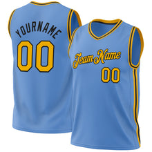 Load image into Gallery viewer, Custom Light Blue Gold-Black Authentic Throwback Basketball Jersey
