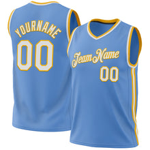 Load image into Gallery viewer, Custom Light Blue White-Gold Authentic Throwback Basketball Jersey
