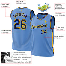 Load image into Gallery viewer, Custom Light Blue Navy-Gold Authentic Throwback Basketball Jersey
