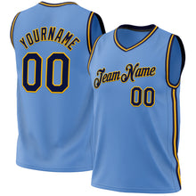 Load image into Gallery viewer, Custom Light Blue Navy-Gold Authentic Throwback Basketball Jersey
