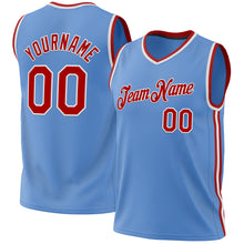 Load image into Gallery viewer, Custom Light Blue Red-White Authentic Throwback Basketball Jersey
