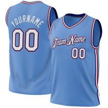 Load image into Gallery viewer, Custom Light Blue Royal-Red Authentic Throwback Basketball Jersey
