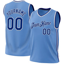 Load image into Gallery viewer, Custom Light Blue Royal-White Authentic Throwback Basketball Jersey
