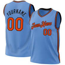 Load image into Gallery viewer, Custom Light Blue Orange-Black Authentic Throwback Basketball Jersey
