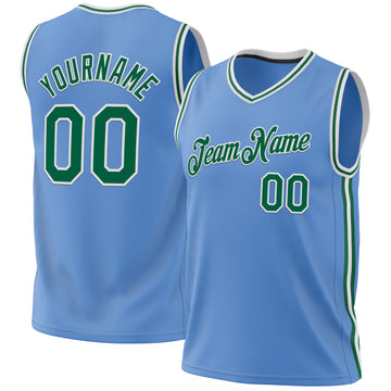 Custom Light Blue Kelly Green-White Authentic Throwback Basketball Jersey