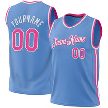 Load image into Gallery viewer, Custom Light Blue Pink-White Authentic Throwback Basketball Jersey
