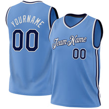 Load image into Gallery viewer, Custom Light Blue Navy-White Authentic Throwback Basketball Jersey
