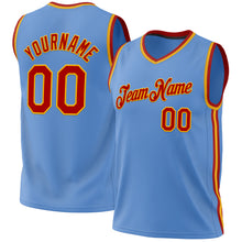 Load image into Gallery viewer, Custom Light Blue Red-Gold Authentic Throwback Basketball Jersey
