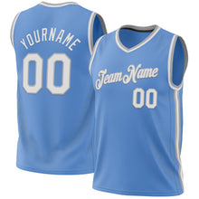 Laden Sie das Bild in den Galerie-Viewer, Custom Light Blue White-Gray Authentic Throwback Basketball Jersey
