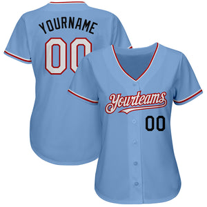 Custom Light Blue Red-Black Authentic Baseball Jersey