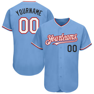 Custom Light Blue Red-Black Authentic Baseball Jersey