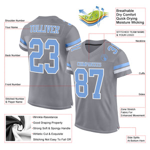 Custom Light Gray Light Blue-White Mesh Authentic Football Jersey