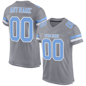 Custom Light Gray Light Blue-White Mesh Authentic Football Jersey