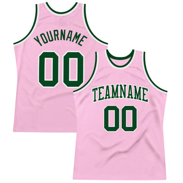 Custom Light Pink Green-White Authentic Throwback Basketball Jersey