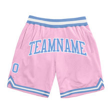 Laden Sie das Bild in den Galerie-Viewer, Custom Light Pink Light Blue-White Authentic Throwback Basketball Shorts
