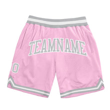 Laden Sie das Bild in den Galerie-Viewer, Custom Light Pink Gray-White Authentic Throwback Basketball Shorts
