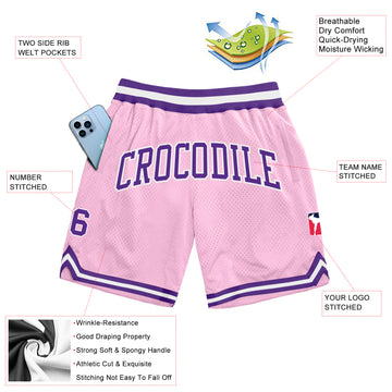 Custom Light Pink Purple-White Authentic Throwback Basketball Shorts