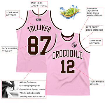 Custom Light Pink Brown-White Authentic Throwback Basketball Jersey