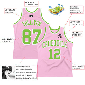 Custom Light Pink Neon Green-White Authentic Throwback Basketball Jersey