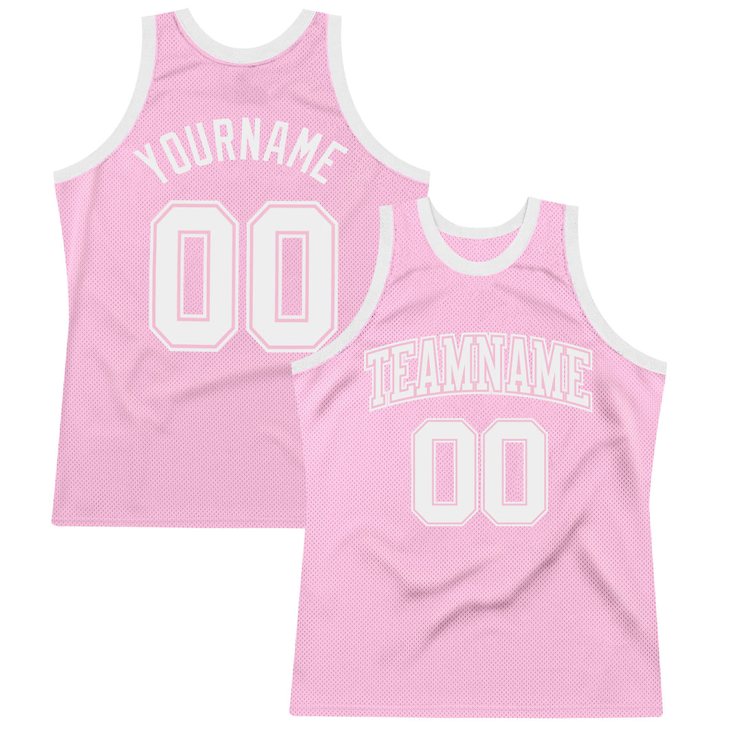 Custom Light Pink White Authentic Throwback Basketball Jersey