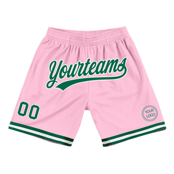 Custom Light Pink Kelly Green-White Authentic Throwback Basketball Shorts