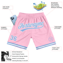 Laden Sie das Bild in den Galerie-Viewer, Custom Light Pink Light Blue-White Authentic Throwback Basketball Shorts
