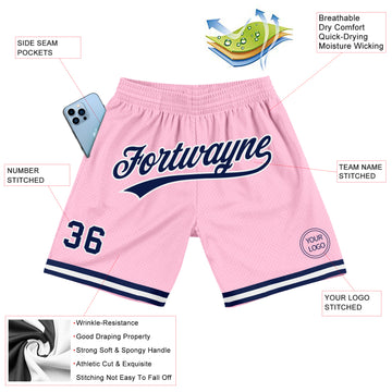 Custom Light Pink Navy-White Authentic Throwback Basketball Shorts