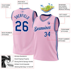 Custom Light Pink Royal-White Authentic Throwback Basketball Jersey