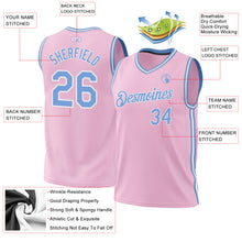 Laden Sie das Bild in den Galerie-Viewer, Custom Light Pink Light Blue-White Authentic Throwback Basketball Jersey
