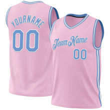 Load image into Gallery viewer, Custom Light Pink Light Blue-White Authentic Throwback Basketball Jersey
